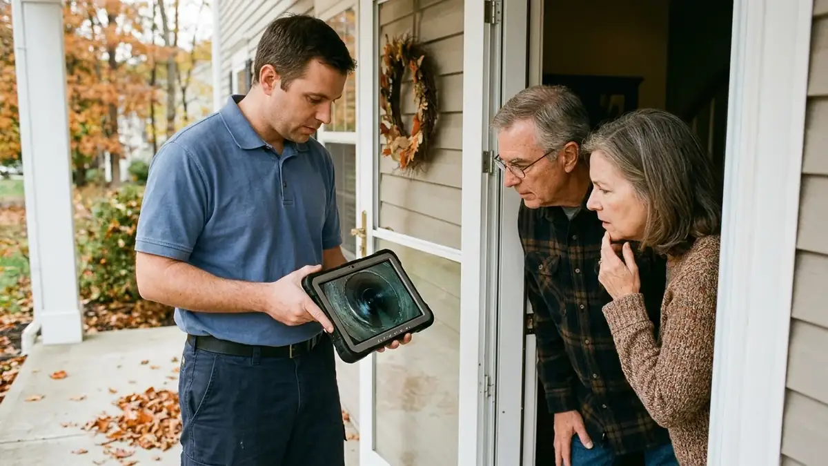 Camera footage reviewed with the homeowner before trenchless sewer line repair